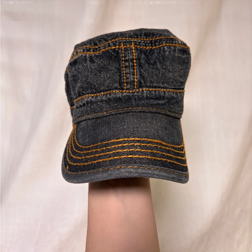 SOLD Y2K Denim Messenger Newsboy Train Cap Hat - Picture 3 of 5
